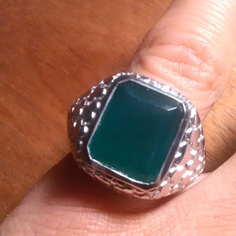 Men's Verde Onyx Art Deco Sterling Silver Ring (Size 6)